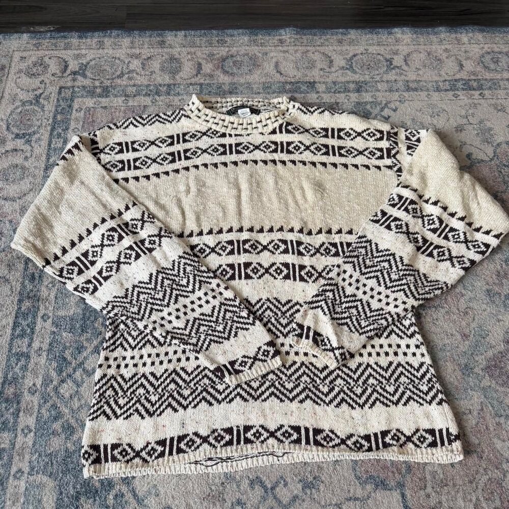 Vintage 90s sweater 100% cotton Aztec Print knit sweater Size Medium